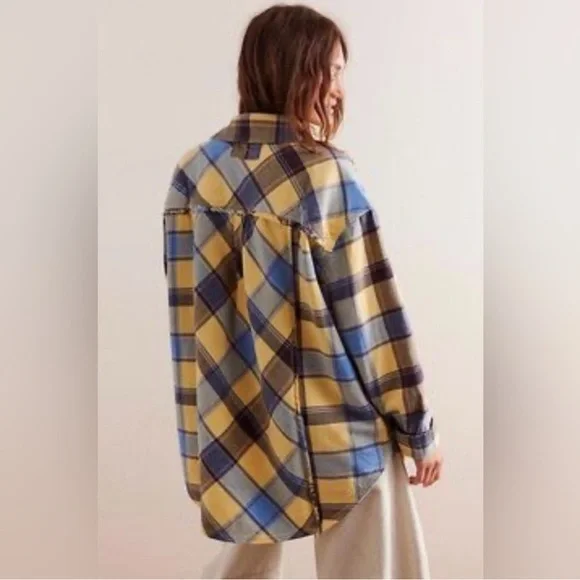 New FREE PEOPLE We The Free Layla Button Down Plaid Flannel Shirt  X-SMALL - Picture 2 of 11